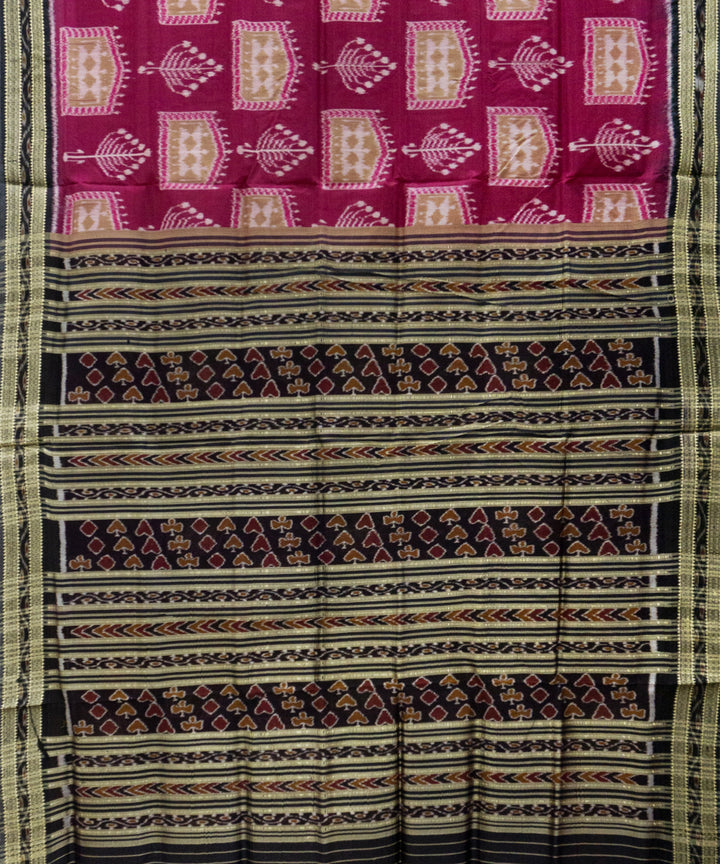 Pink maroon silk handwoven khandua saree