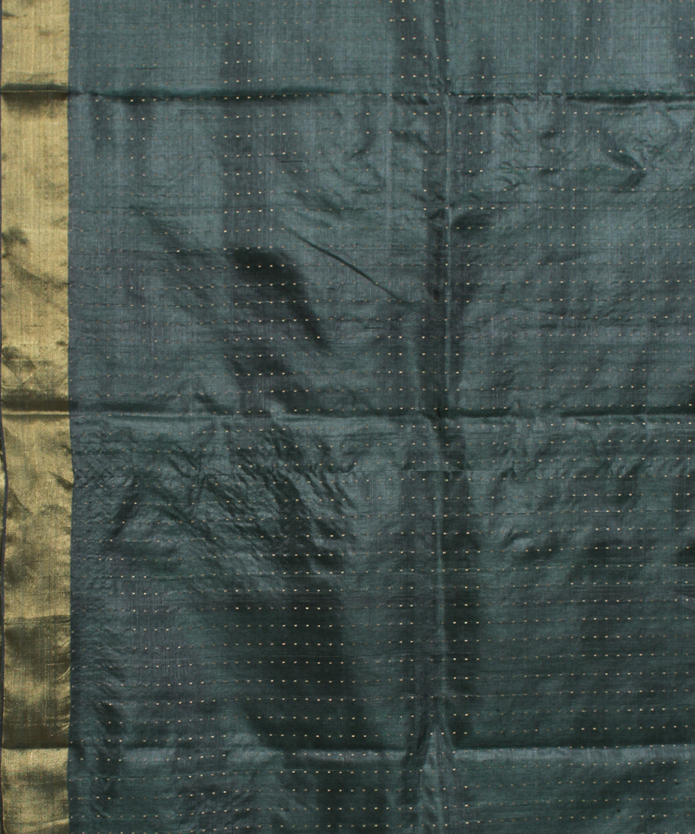 Dark green handwoven kosa tussar silk saree