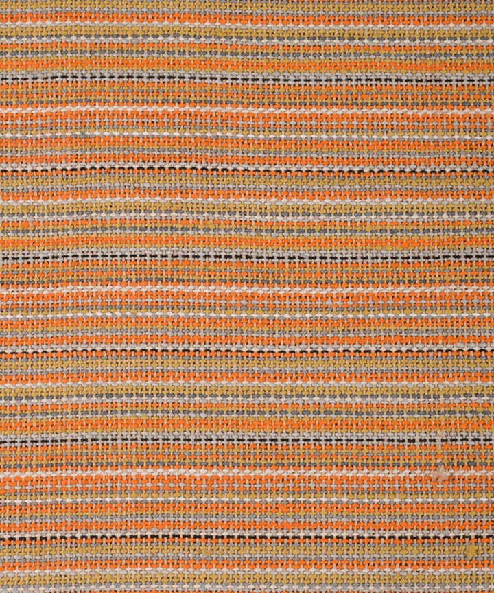 Orange handwoven cotton striped upholstery fabric