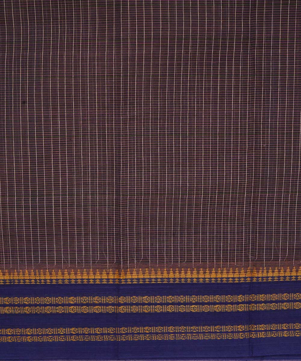 Dark brown handwoven cotton narayanpet saree