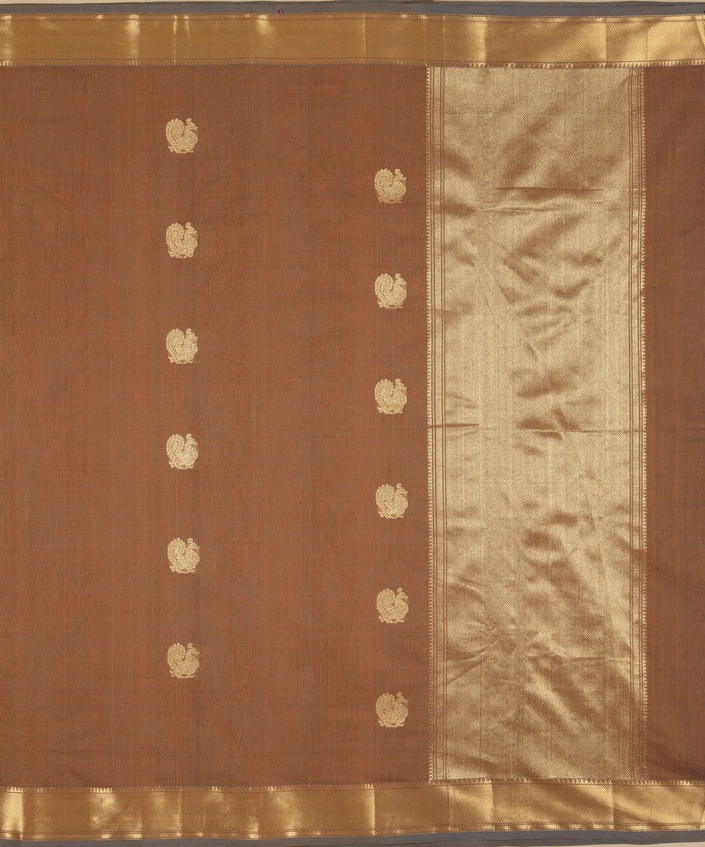 Brown zari handloom cotton kanchi saree