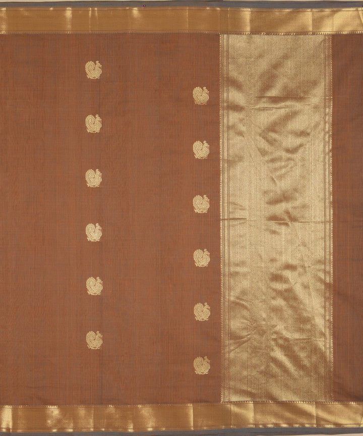 Brown zari handloom cotton kanchi saree