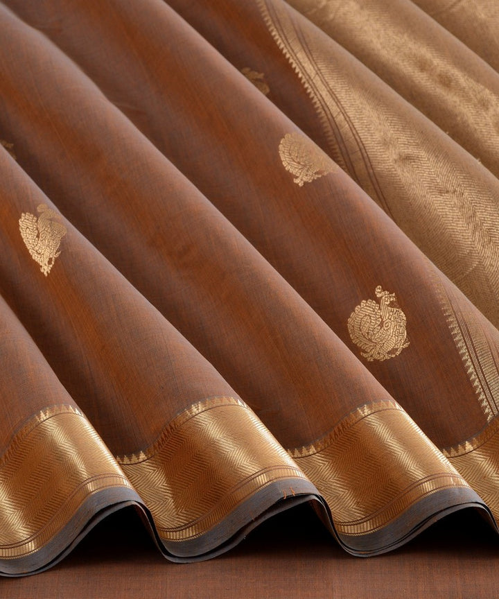 Brown zari handloom cotton kanchi saree
