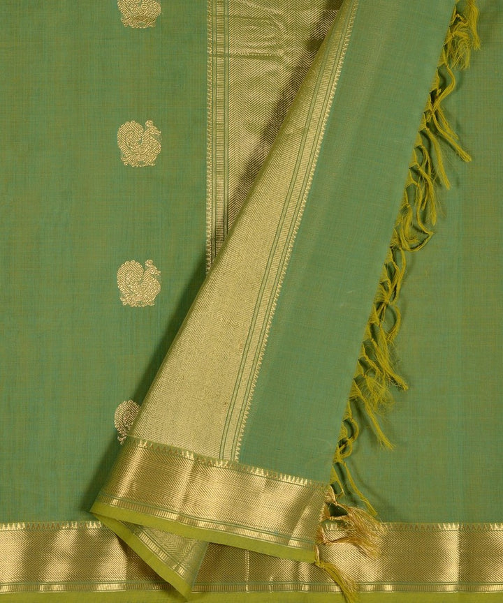Light green zari handwoven cotton kanchi saree