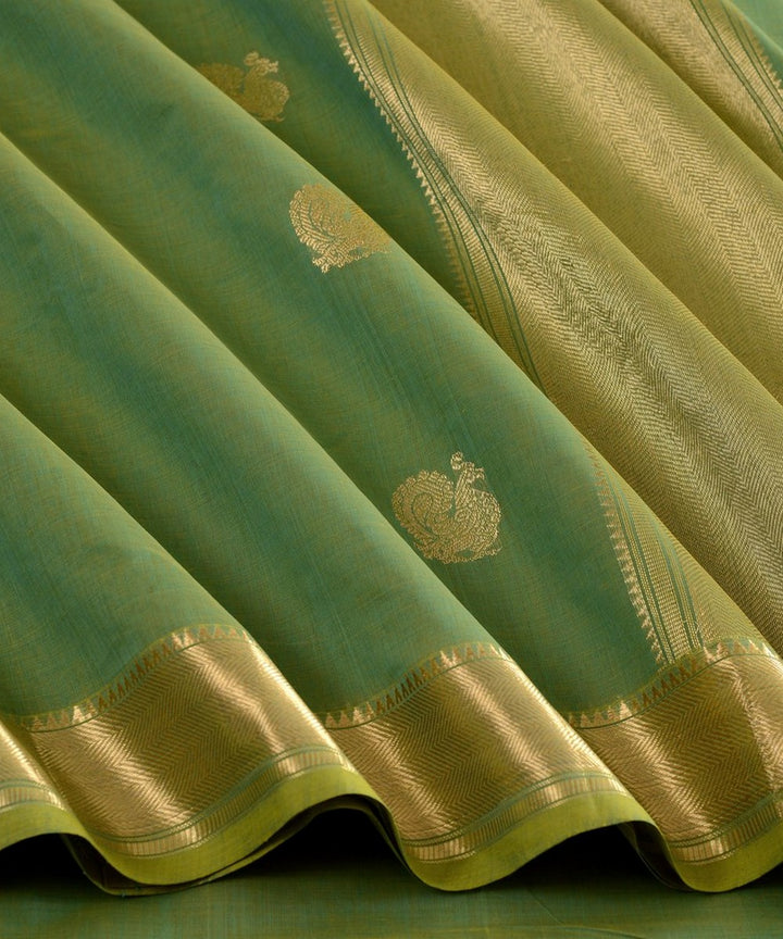 Light green zari handwoven cotton kanchi saree