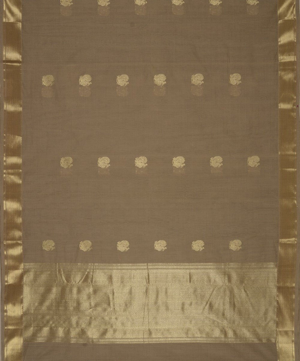 Beige zari handwoven cotton kanchi saree