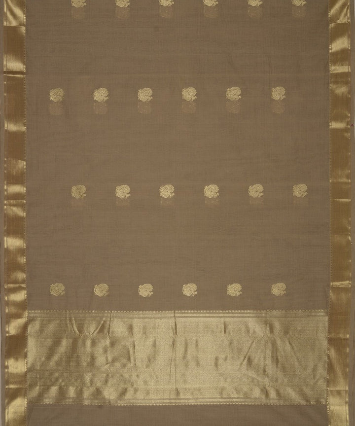 Beige zari handwoven cotton kanchi saree