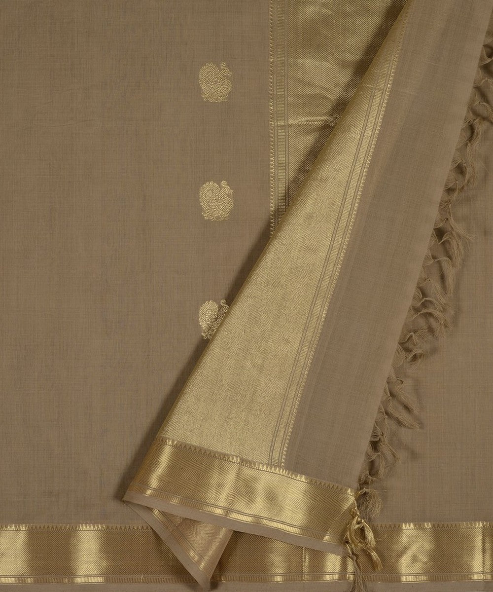 Beige zari handwoven cotton kanchi saree