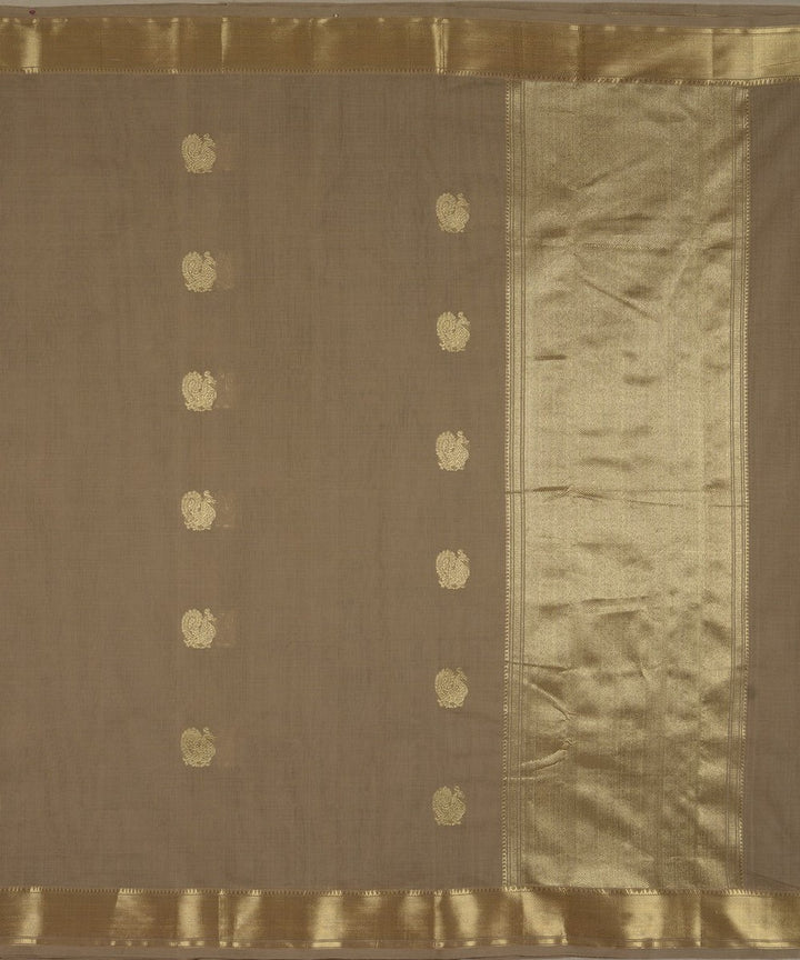 Beige zari handwoven cotton kanchi saree