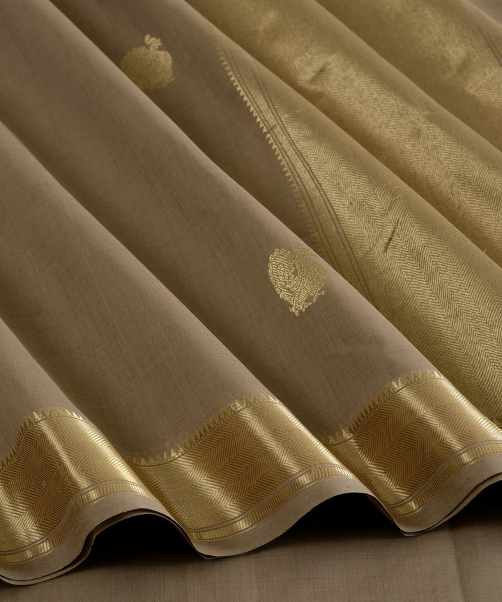 Beige zari handwoven cotton kanchi saree
