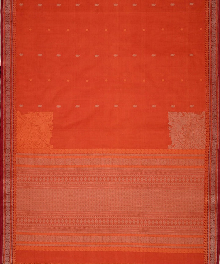 Orange thread work handwoven cotton kanchi saree