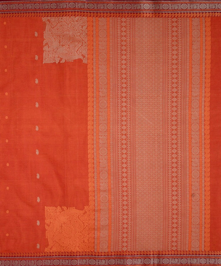 Orange thread work handwoven cotton kanchi saree