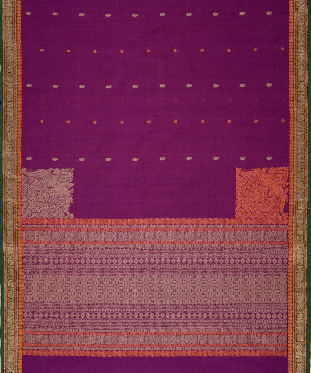 Purple thread work handwoven cotton kanchi saree