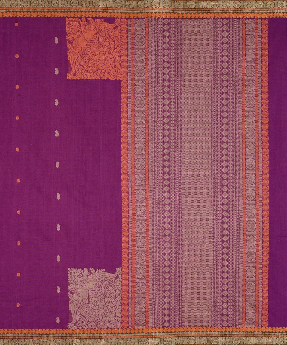 Purple thread work handwoven cotton kanchi saree