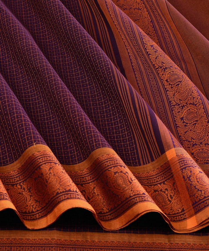 Mauve thread work handwoven cotton kanchi saree