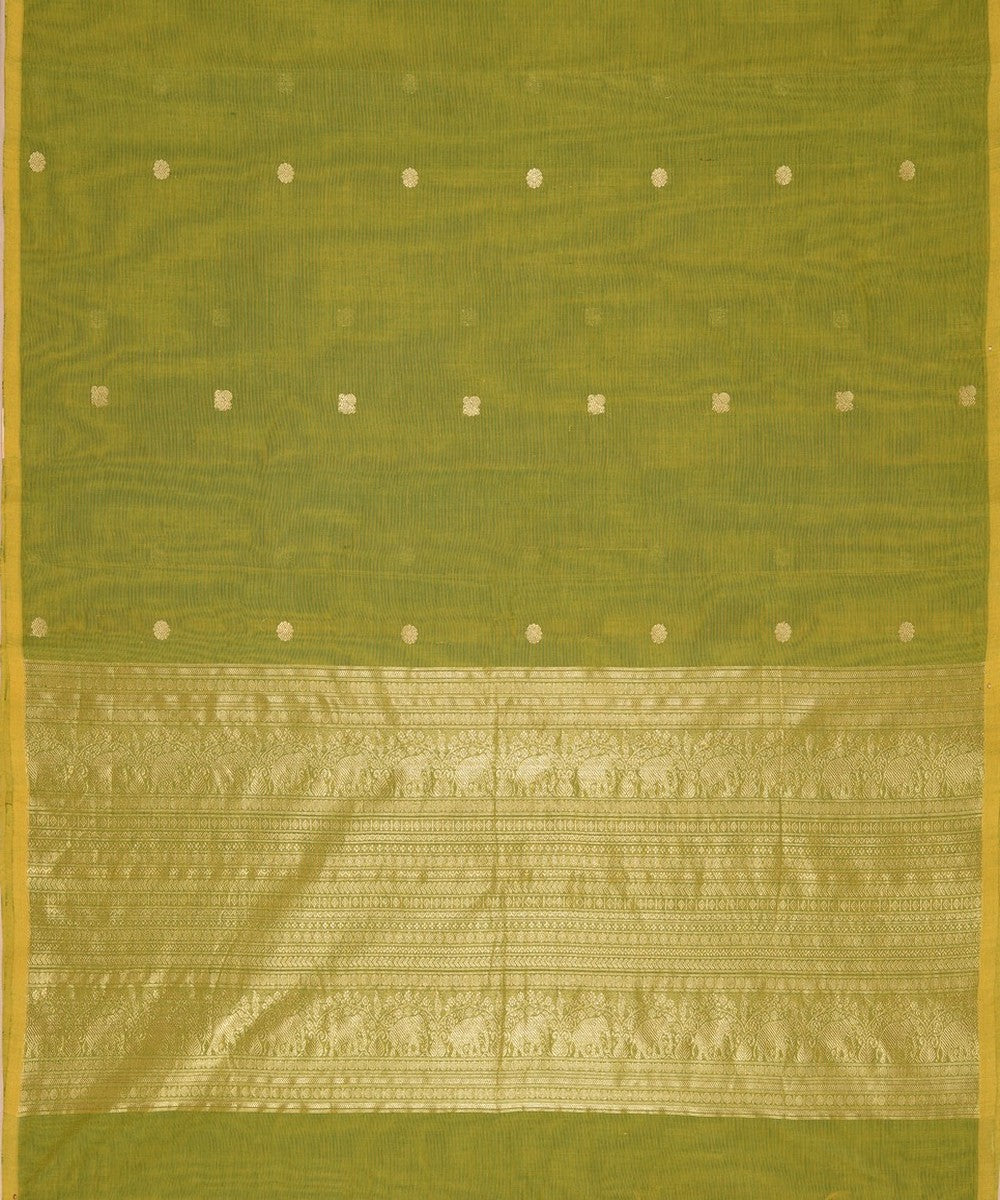 Lime green zari handwoven cotton kanchi saree