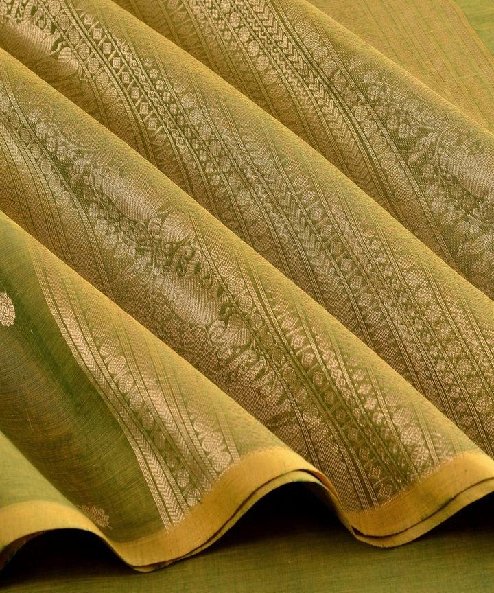 Lime green zari handwoven cotton kanchi saree