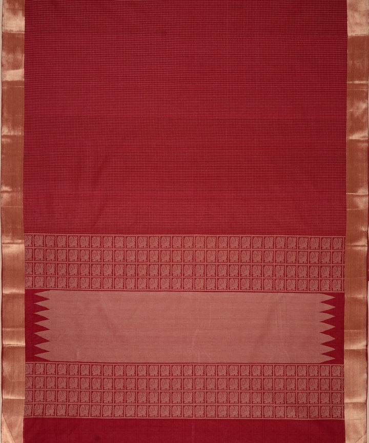 Maroon zari handwoven cotton kanchi saree