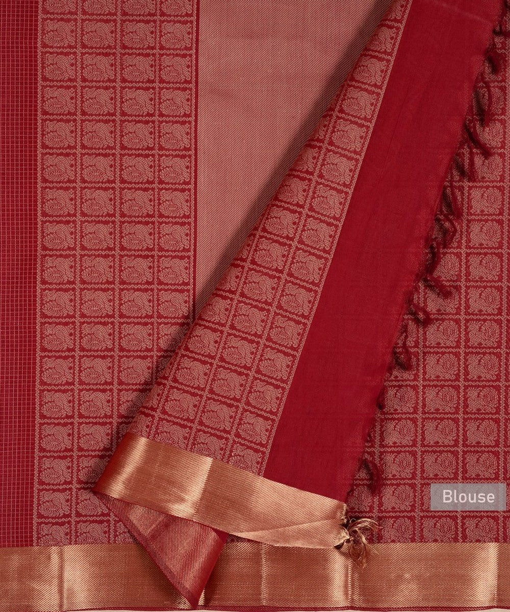 Maroon zari handwoven cotton kanchi saree