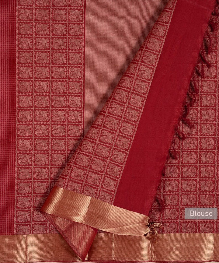 Maroon zari handwoven cotton kanchi saree