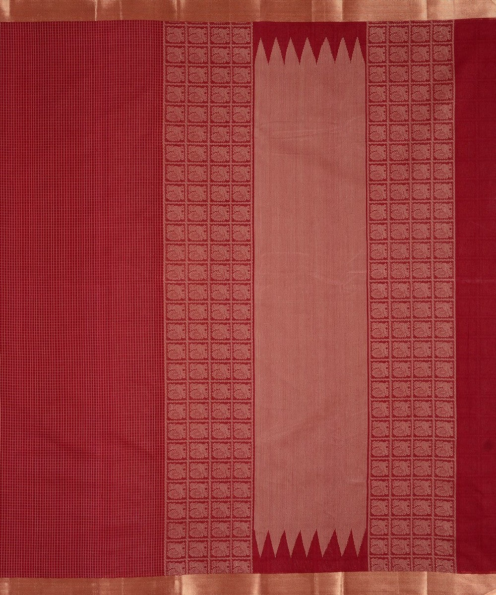 Maroon zari handwoven cotton kanchi saree