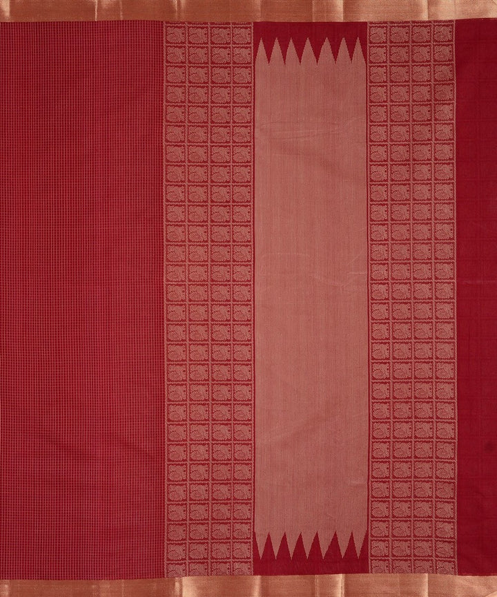 Maroon zari handwoven cotton kanchi saree