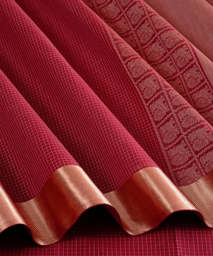 Maroon zari handwoven cotton kanchi saree