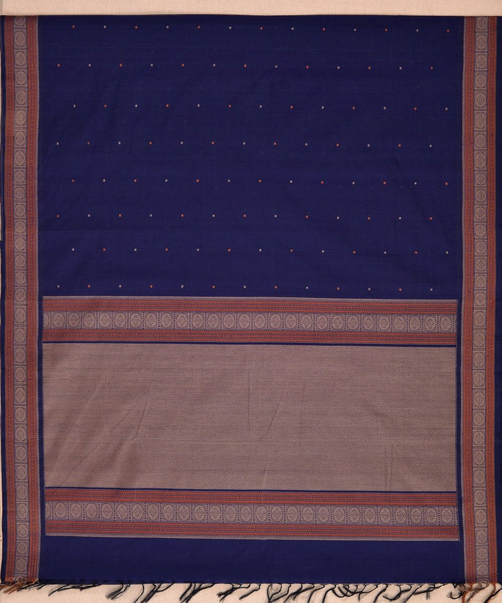 Navy blue beige handwoven kanchi cotton saree