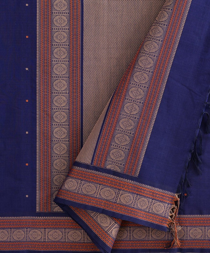 Navy blue beige handwoven kanchi cotton saree