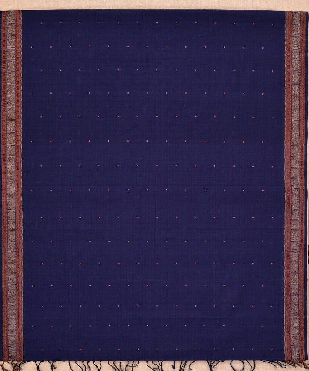 Navy blue beige handwoven kanchi cotton saree