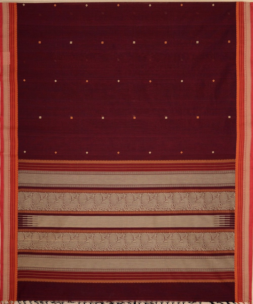 Maroon red handwoven cotton kanchi saree