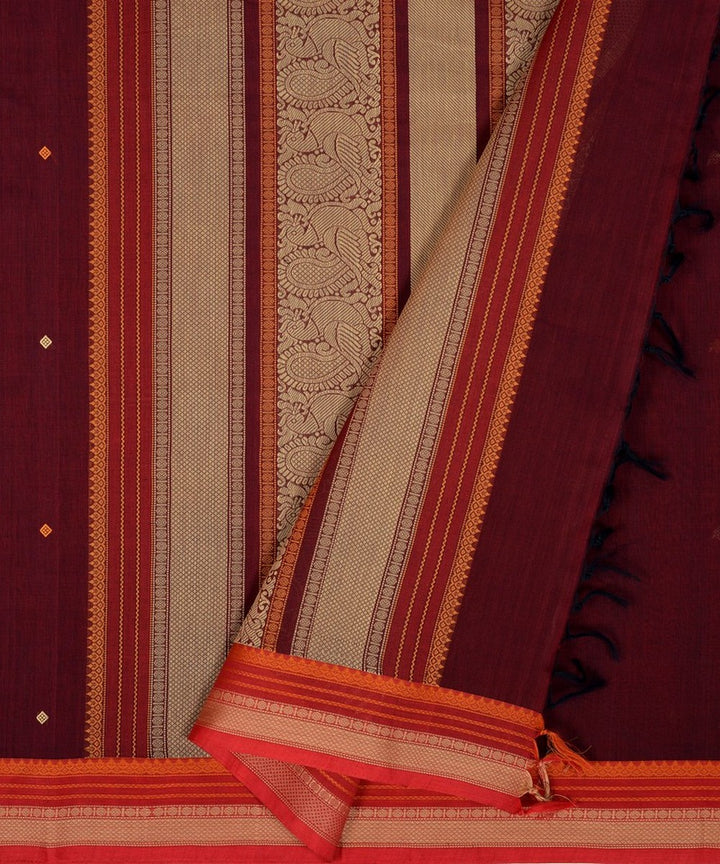 Maroon red handwoven cotton kanchi saree