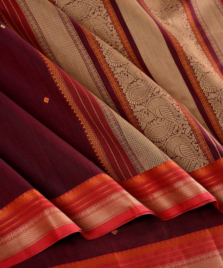 Maroon red handwoven cotton kanchi saree