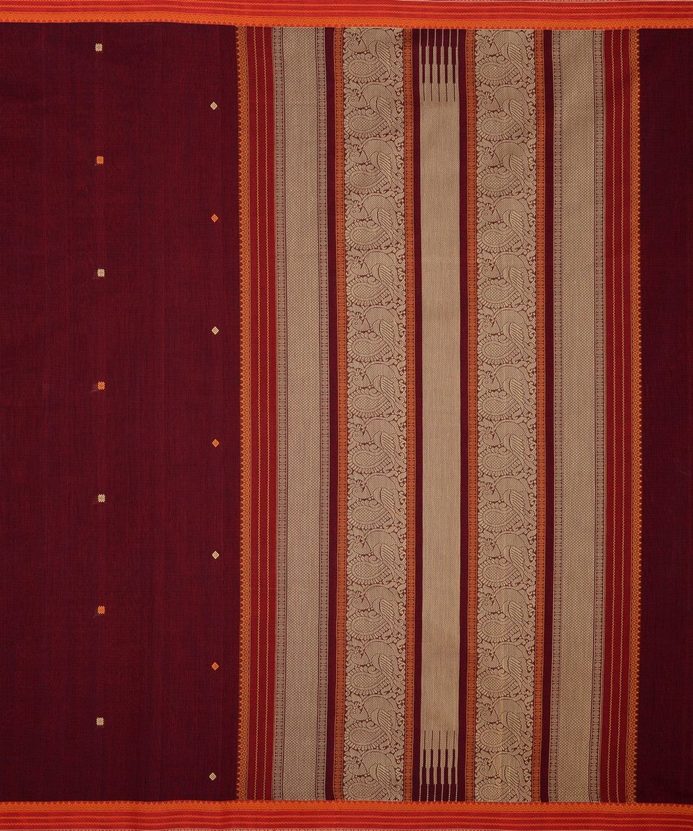 Maroon red handwoven cotton kanchi saree