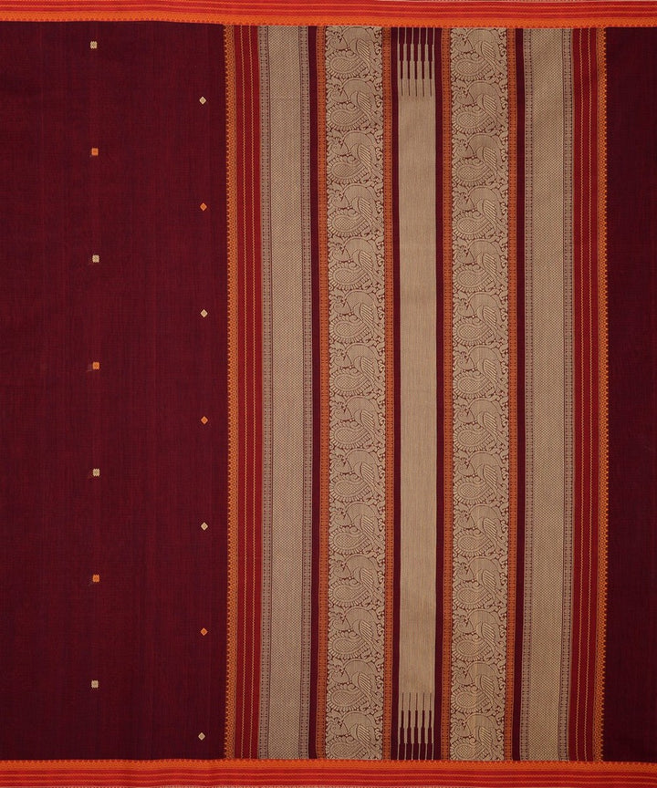 Maroon red handwoven cotton kanchi saree