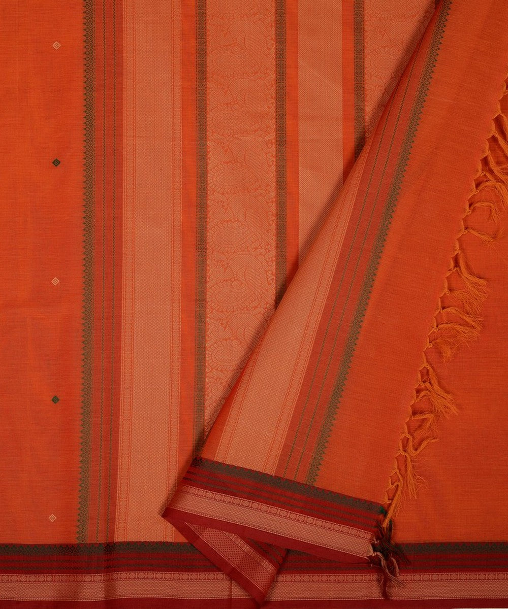 Orange pink handwoven cotton kanchi saree