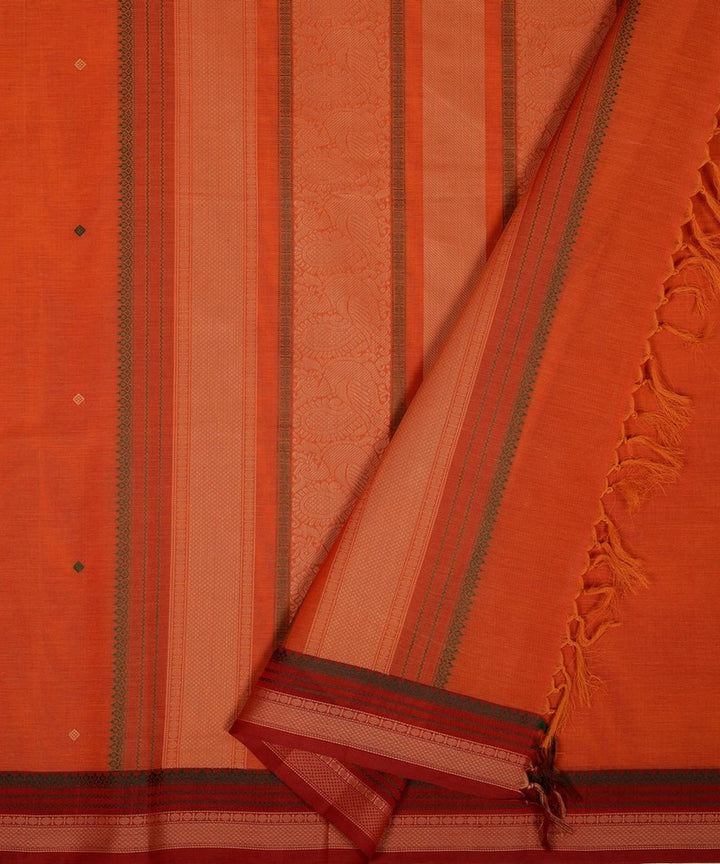 Orange pink handwoven cotton kanchi saree