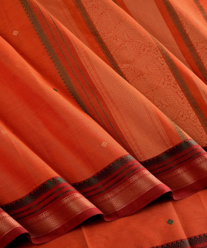 Orange pink handwoven cotton kanchi saree