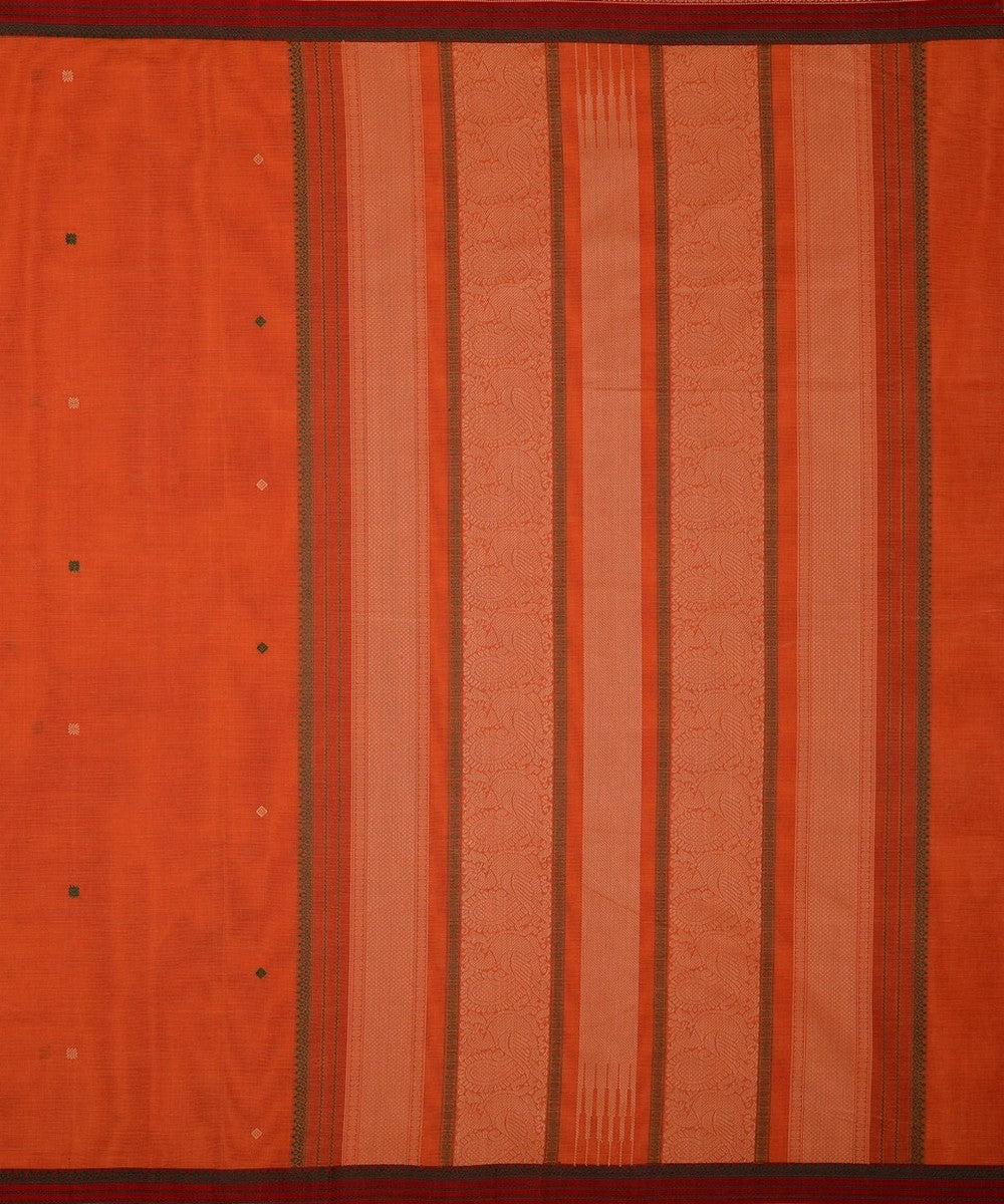 Orange pink handwoven cotton kanchi saree