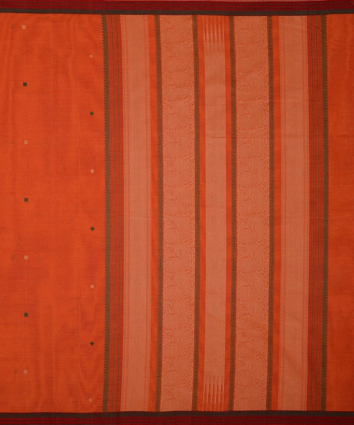 Orange pink handwoven cotton kanchi saree