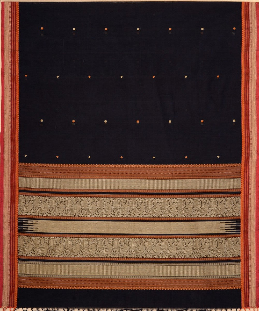 Black maroon handwoven cotton kanchi saree