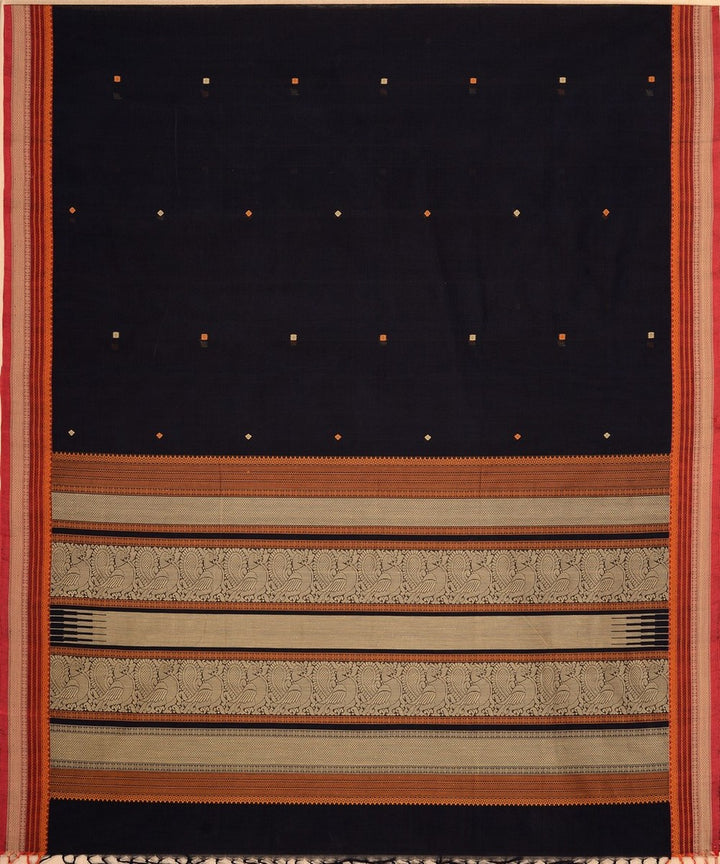 Black maroon handwoven cotton kanchi saree