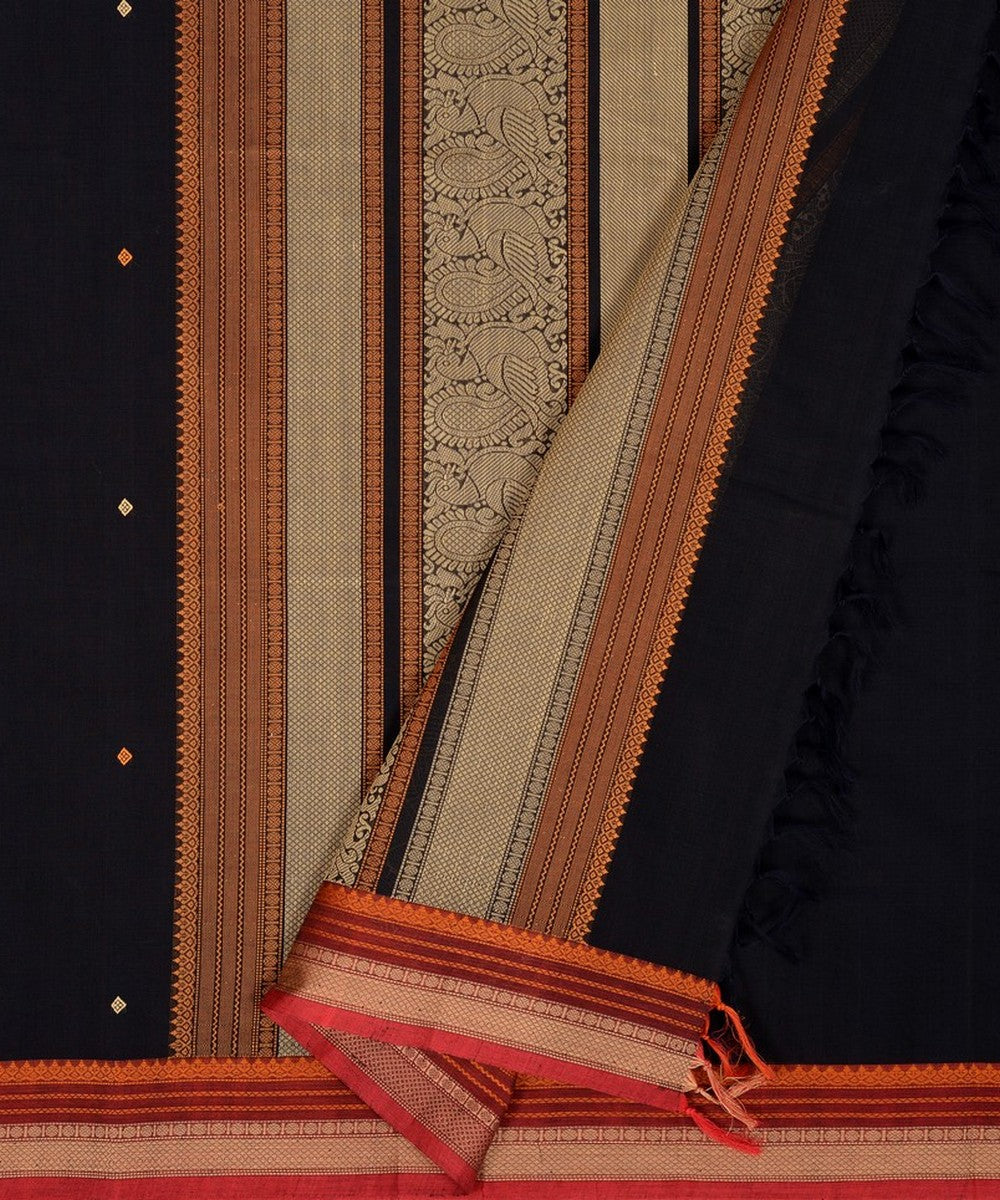 Black maroon handwoven cotton kanchi saree