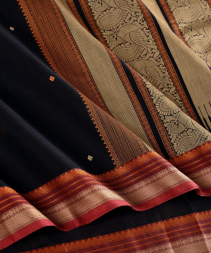 Black maroon handwoven cotton kanchi saree