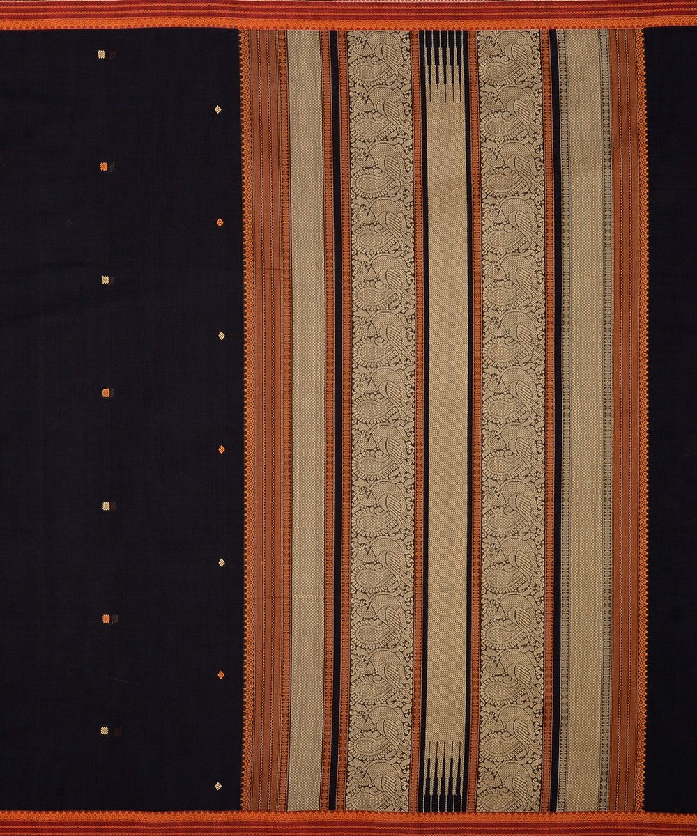 Black maroon handwoven cotton kanchi saree