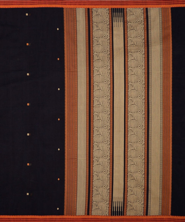 Black maroon handwoven cotton kanchi saree