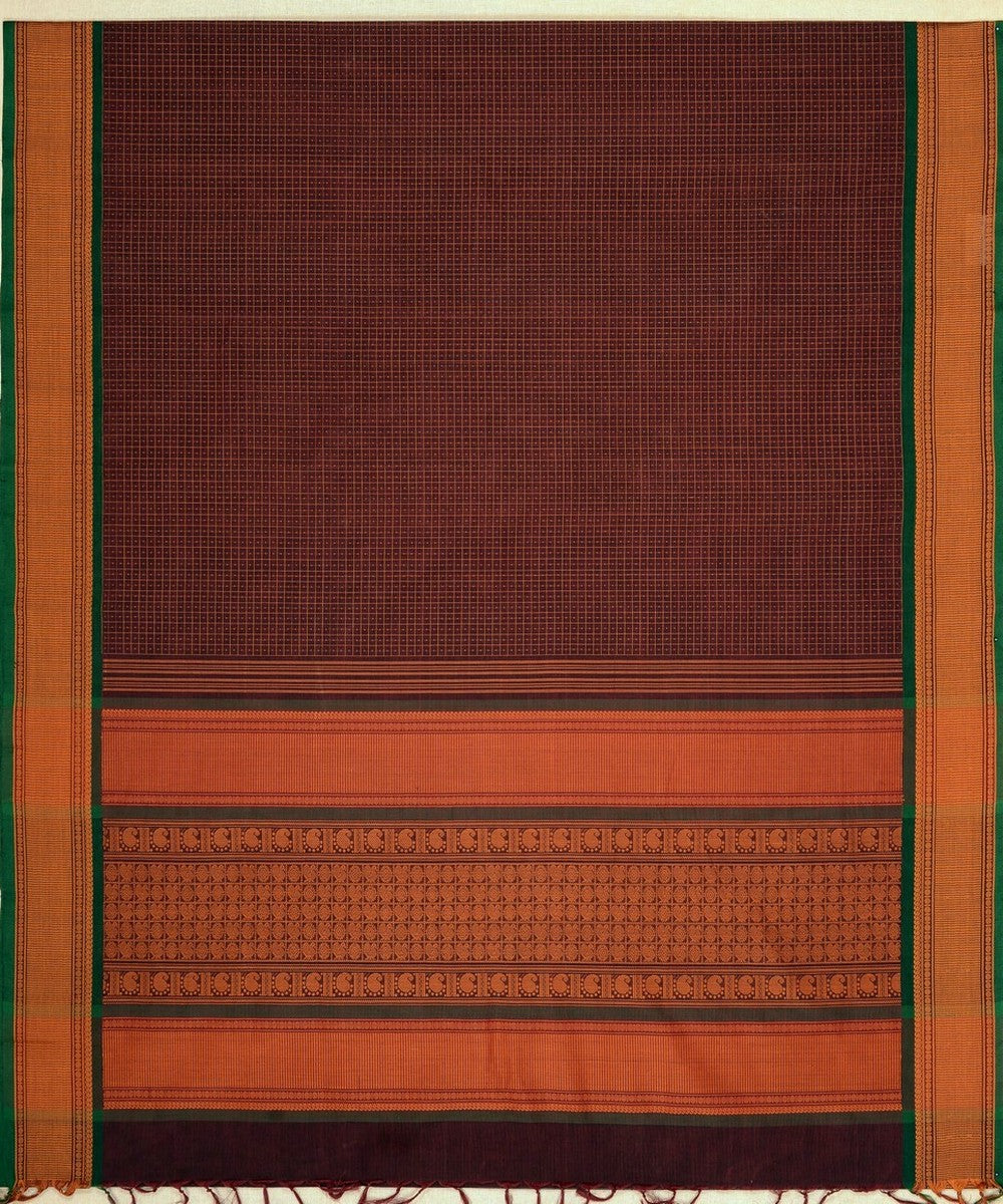 Brown mustard handwoven cotton kanchi saree