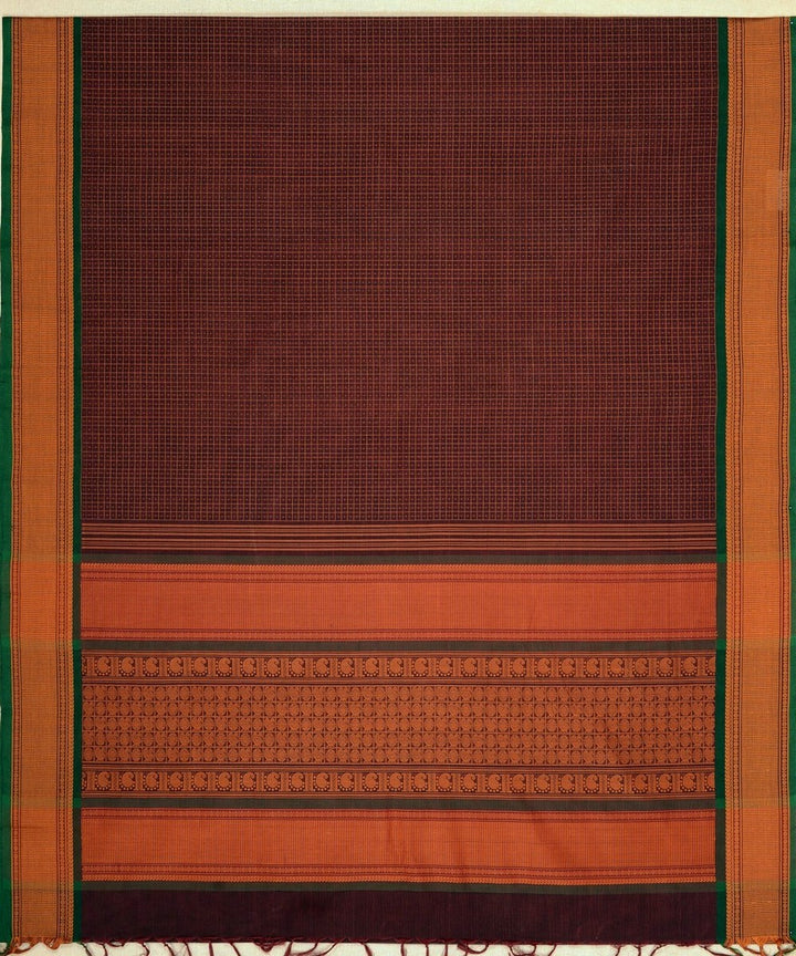 Brown mustard handwoven cotton kanchi saree
