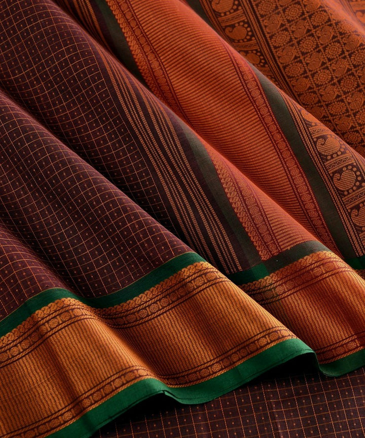 Brown mustard handwoven cotton kanchi saree
