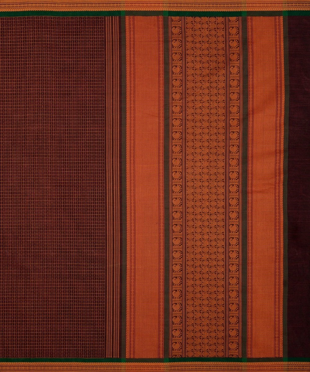 Brown mustard handwoven cotton kanchi saree